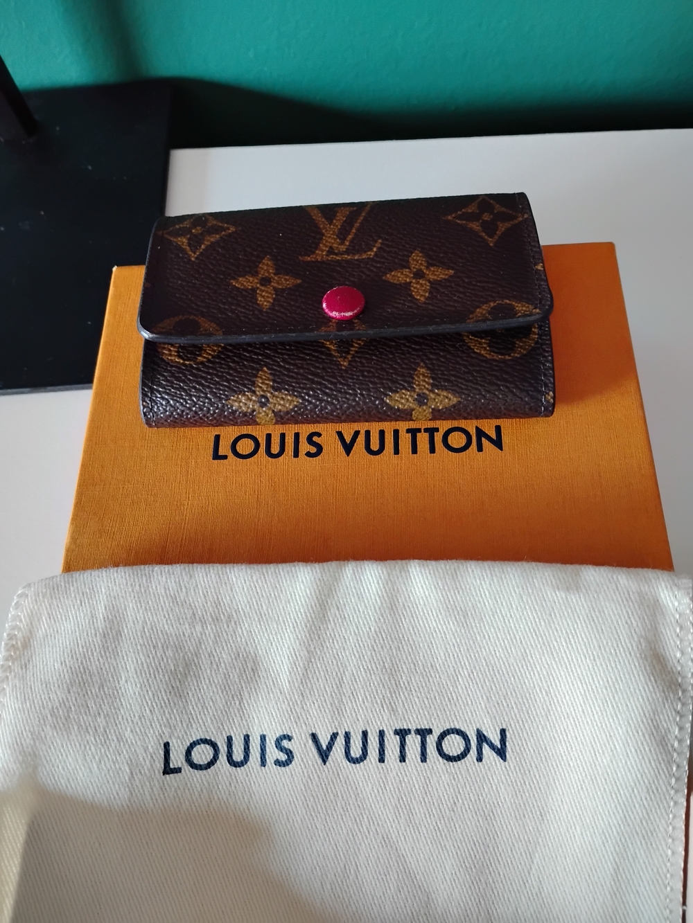 Louis Vuitton Monogram Key Pouch with Pink Snap